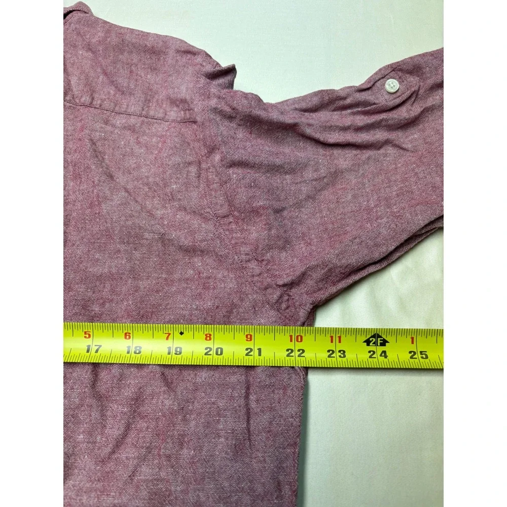 Banana Republic Mens Large Linen Blend Standard Fit Burgundy Button Down Shirt